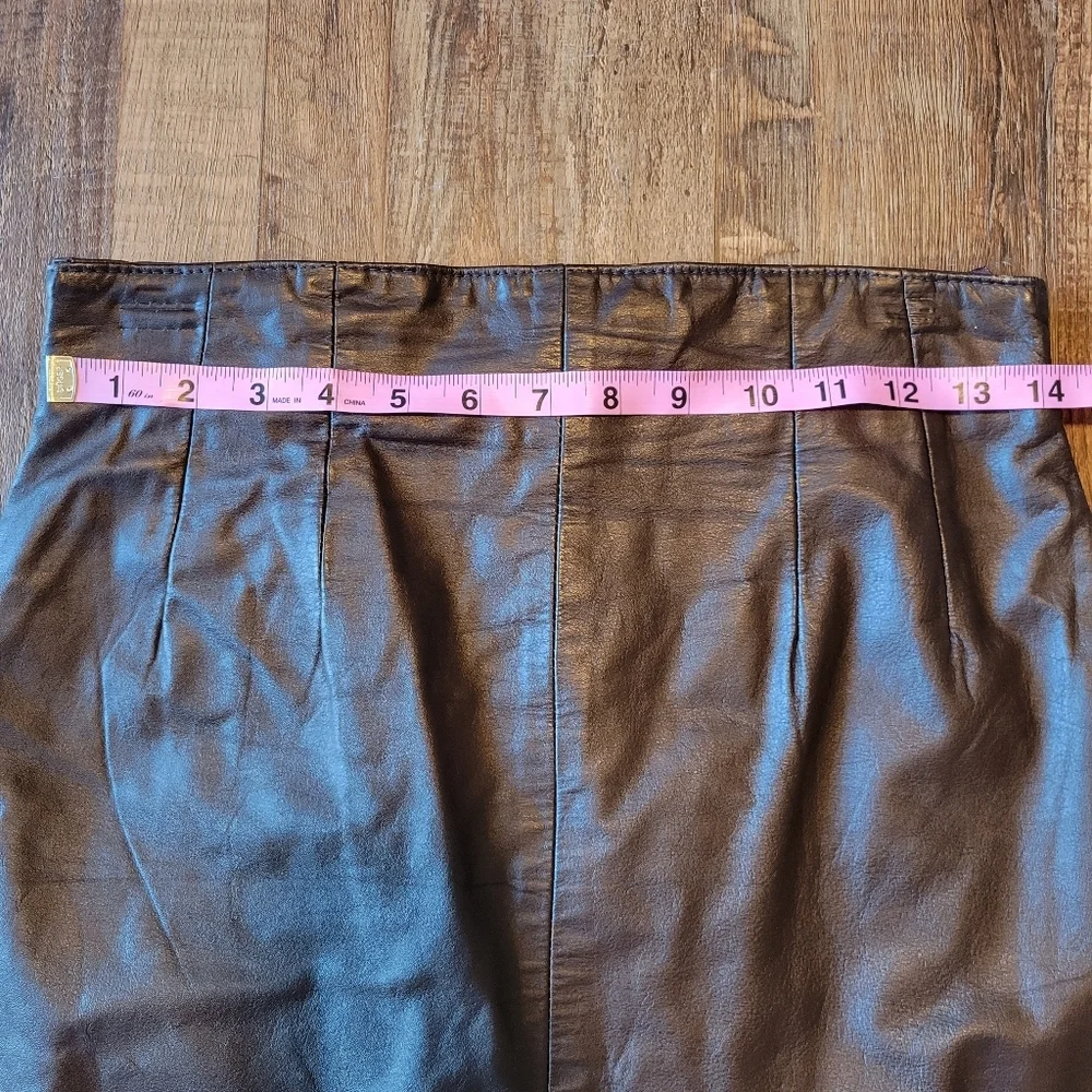 Vintage Genuine Brown Leather Midi Length Pencil Skirt